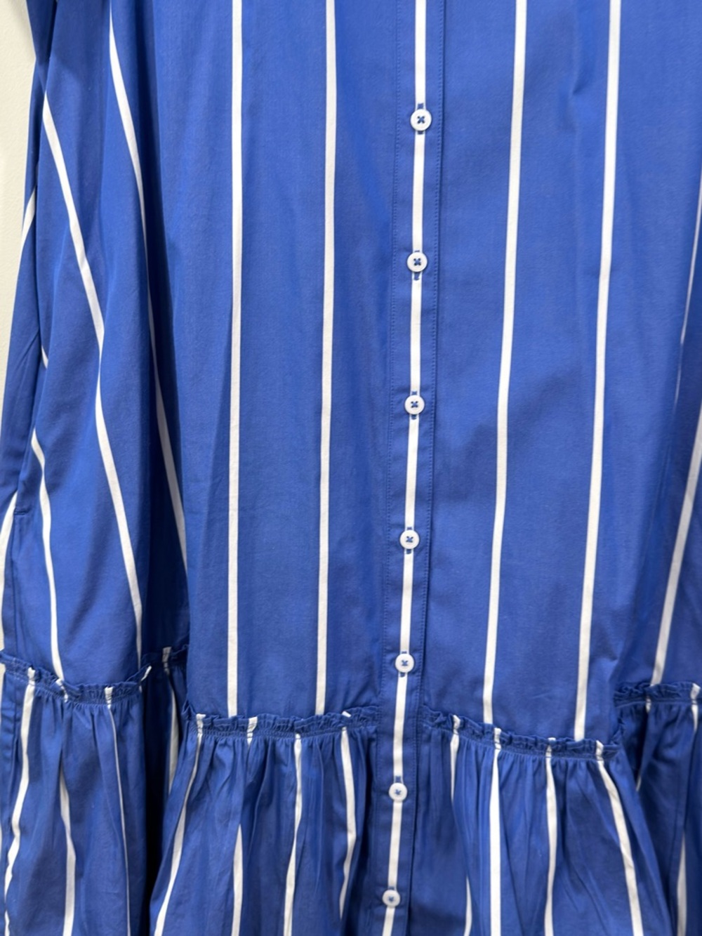 J. Crew Amelia Royal Blue and White Striped Ruffle Hem Shirtdress - Picture 3 of 7